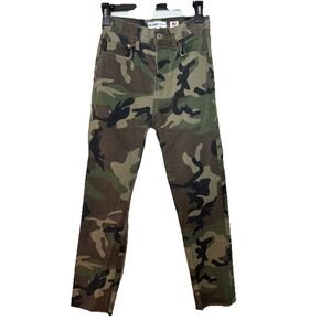 Re/Done Women's Camoflauge Raw Hem Jeans Size 25 High Rise Stove Pipe Camo